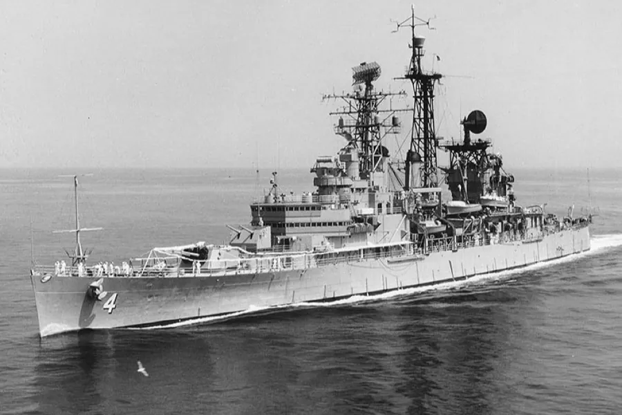 USS Little Rock (CLG-4) at anchor off Naples, Italy, 31 July 1967
